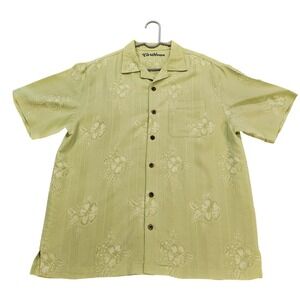 Caribbean Mens Sage Green Hibiscus Floral Modal Blend Camp Shirt Large